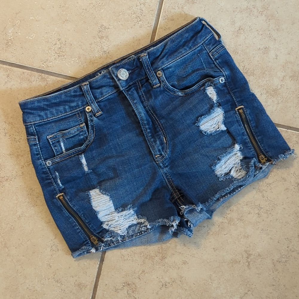 American Eagle AE Side Zipper Distressed Only You Red Jean Denim Shorts - 4